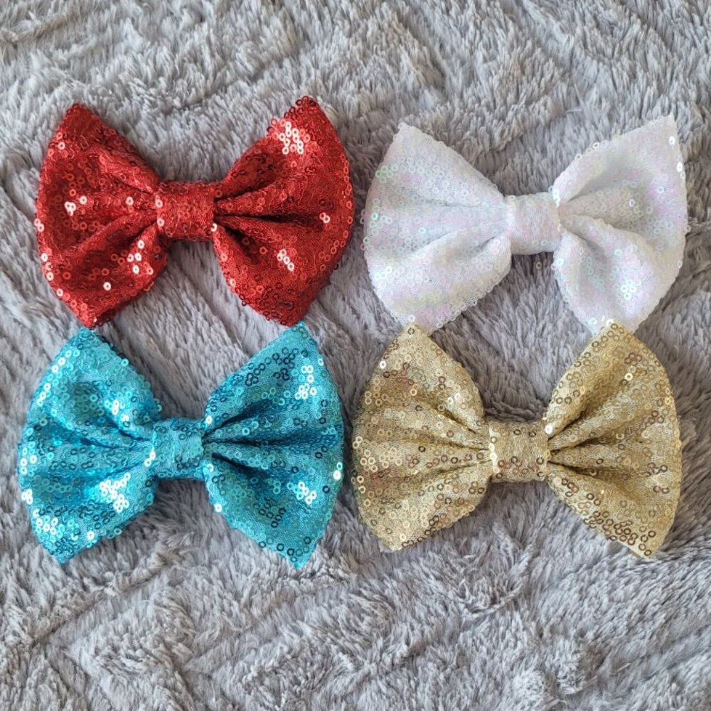 NEW - 12cm Sequin Hair Bows with Alligator Clips - Set of 4